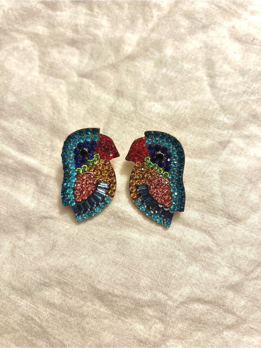 Colorful Parrot Rhinestone Earrings - Picture 2 of 5
